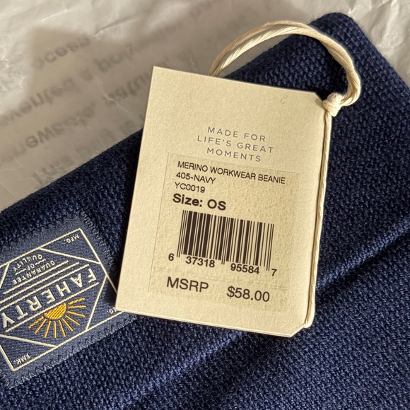 Faherty 100% Merino Workwear Beanie, Navy, one-size, brand-new! $58 MSRP. Unisex - Picture 2 of 8